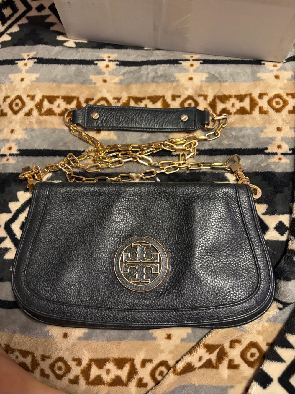 Tory Burch EUC Black Amanda Pebbled Leather Clutch / Shoulder Bag